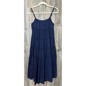 Naudic Dress SMALL Midi Ruffled Tiered Blue Sleeveless Cottagecore Beach‎ Summer